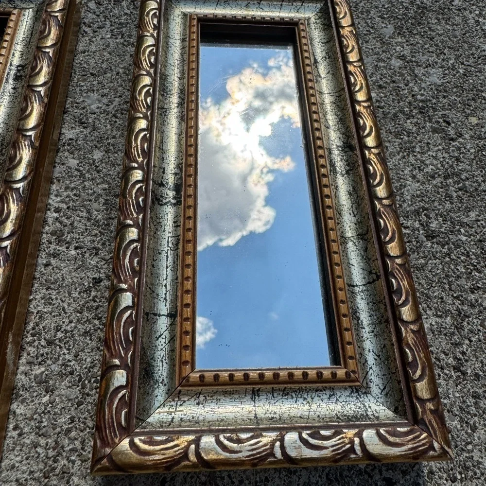 Pair of vintage gold framed Victorian style wall hanging mirrors READ